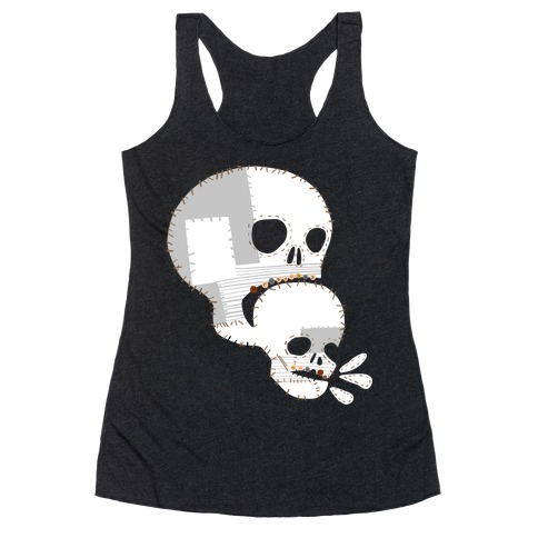 Stitched Skull Eating Another Skull Racerback Tank Top