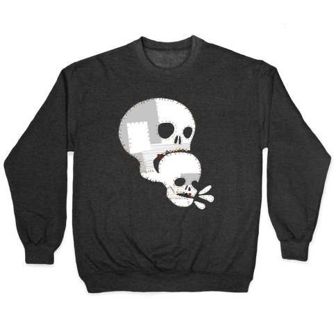 Stitched Skull Eating Another Skull  Pullover