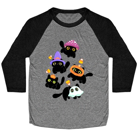 Spooky Black Cats Pattern Baseball Tee