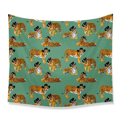 Tigers in Cowboy Hat Pattern Tapestry