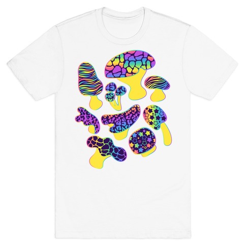 Psychedelic 90s Rainbow Animal Print Mushrooms T-Shirt