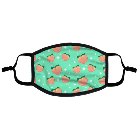 Peaches N' Sparkles Pattern Teal Flat Face Mask