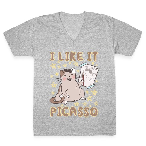 I Like It Picasso Cat Parody V-Neck Tee Shirt