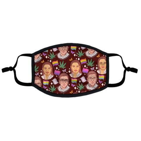 AOC, RGB, Weed, Pride, and Butterflies Pattern Flat Face Mask
