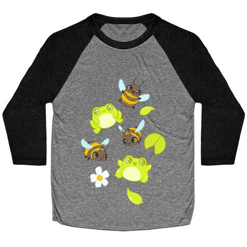 Cute Bees and Frogs Pattern Baseball Tee