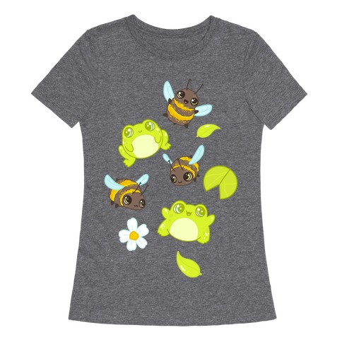 Cute Bees and Frogs Pattern Womens T-Shirt