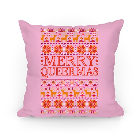 Merry Queermas Lesbian Pride Christmas Sweater Pillow