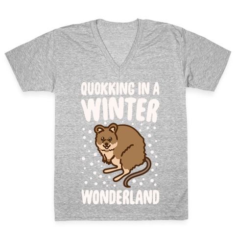 Quokking In A Winter Wonderland White Print V-Neck Tee Shirt