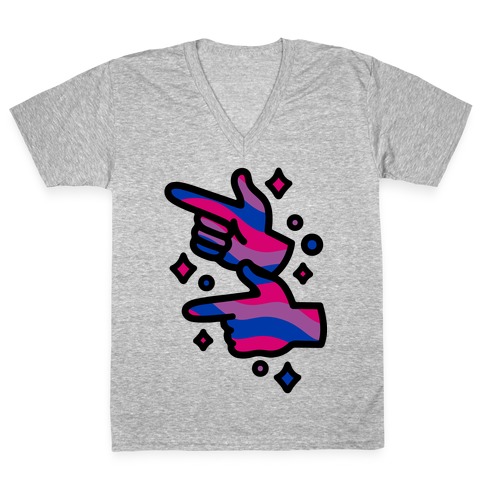 Bisexual Pride Finger Guns V-Neck Tee Shirt