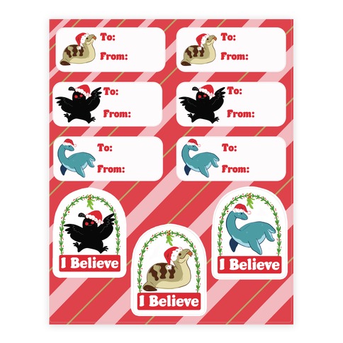 Cryptid Christmas Gift Tags  Stickers and Decal Sheet