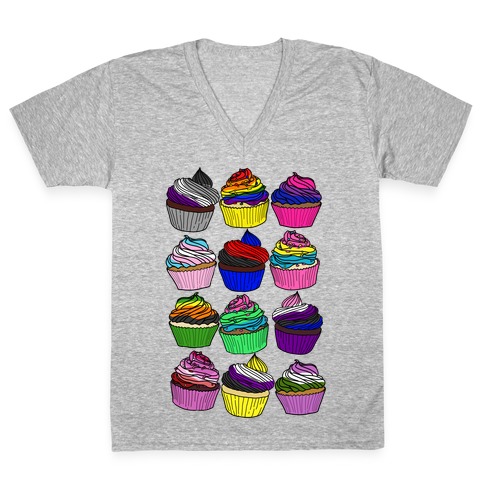 LGBTQ+ Cartoon Cupcakes V-Neck Tee Shirt