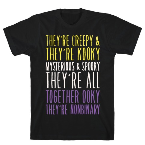 Non Binary Addams Family Parody White Print T-Shirt