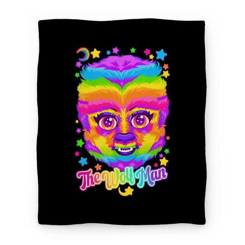 90s Neon Rainbow Wolf Man  Blanket