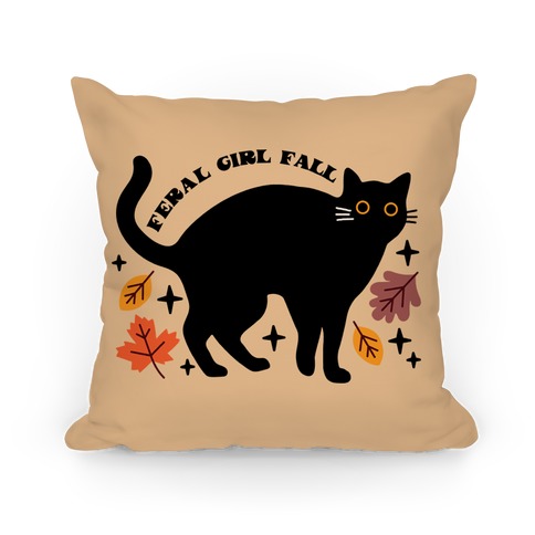 Feral Girl Fall Black Cat Pillow