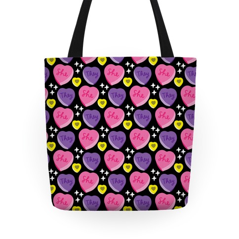 She/They Candy Hearts Pattern Tote