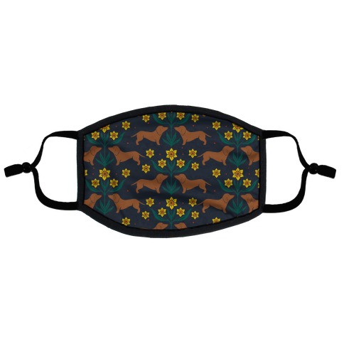Dachshunds and Daffodils Navy Blue Flat Face Mask