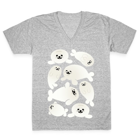 Baby Seals Pattern Study V-Neck Tee Shirt