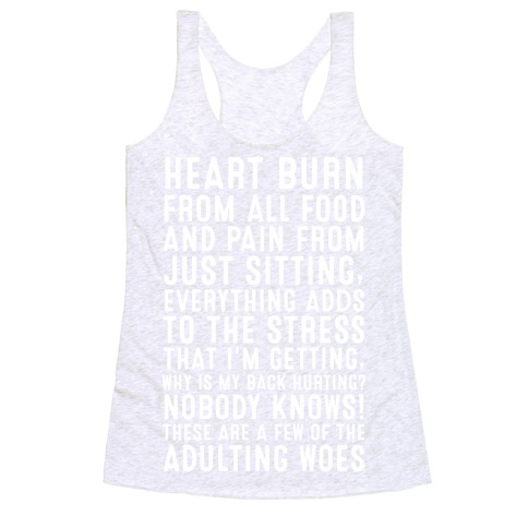 These Are A Few Of The Adulting Woes (white text) Racerback Tank Top