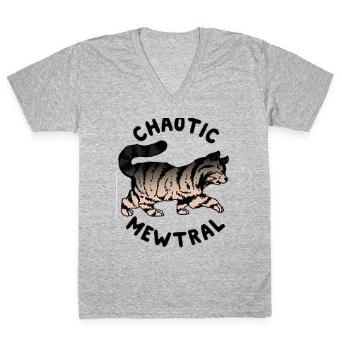 Chaotic Mewtral (Chaotic Neutral Cat) V-Neck Tee Shirt
