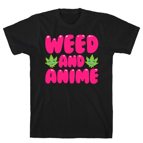 Weed And Anime White Print T-Shirt