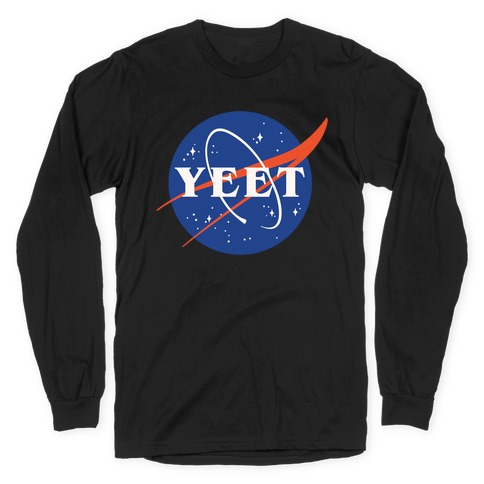 Yeet Nasa Logo Parody White Print Long Sleeve T-Shirt