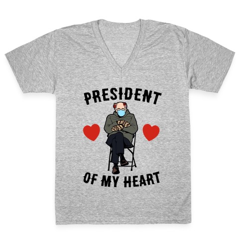 Mitten Bernie: President Of My Heart V-Neck Tee Shirt