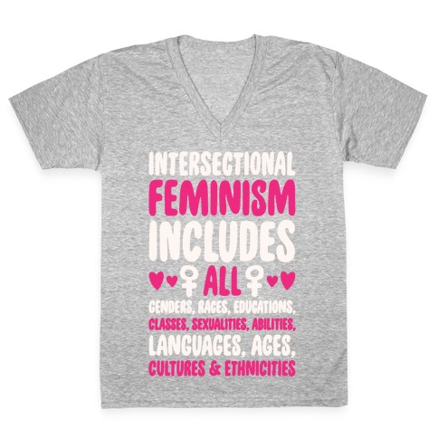 Intersectional Feminism White Print V-Neck Tee Shirt