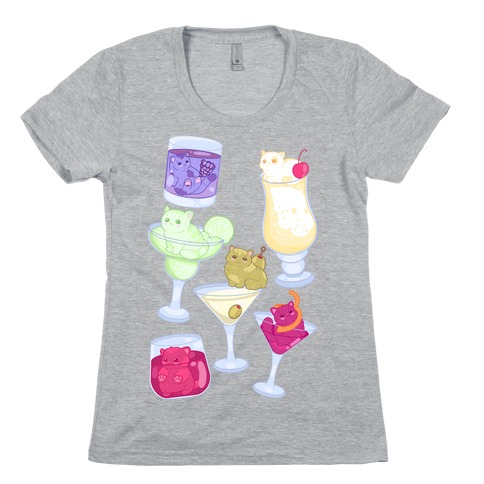 Cat Cocktails Pattern Womens T-Shirt