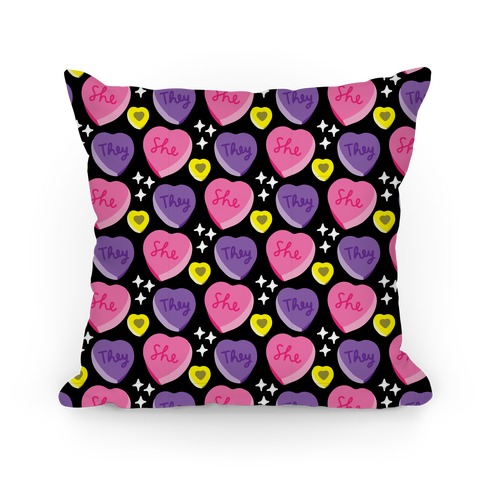 She/They Candy Hearts Pattern Pillow