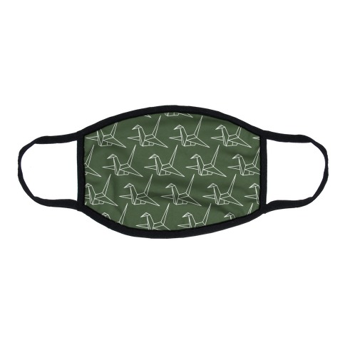 Origami Crane Pattern Chive Green Flat Face Mask