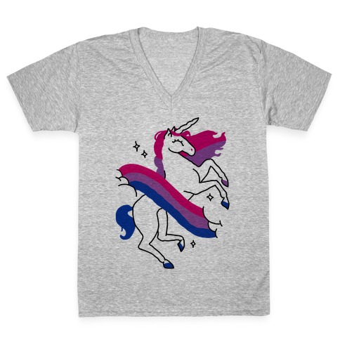 Unicorn Bi Pride V-Neck Tee Shirt