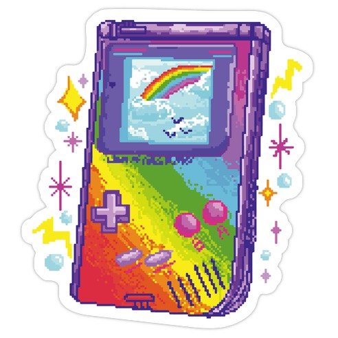 90s Rainbow Pixel Game Boy Die Cut Sticker