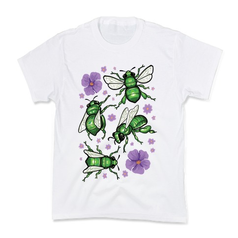 Green Orchid Bee Pattern Kids T-Shirt