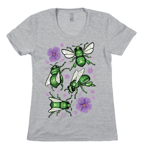Green Orchid Bee Pattern Womens T-Shirt