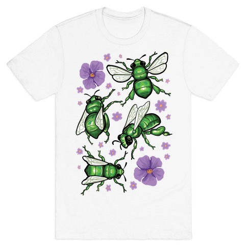 Green Orchid Bee Pattern T-Shirt