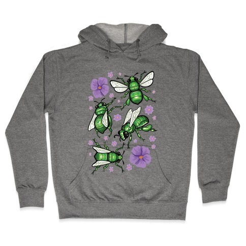 Green Orchid Bee Pattern Hooded Sweatshirt