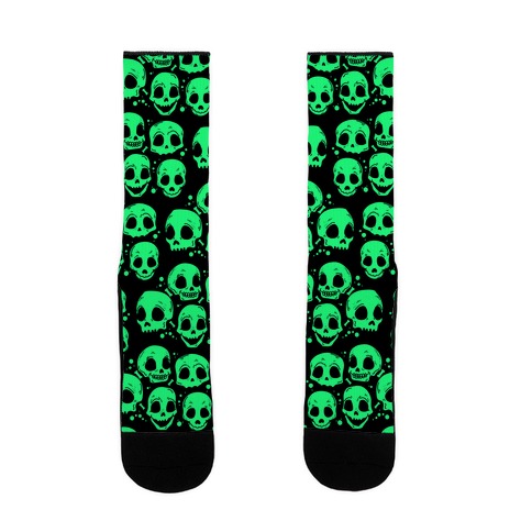 Neon Green Skulls Pattern Sock