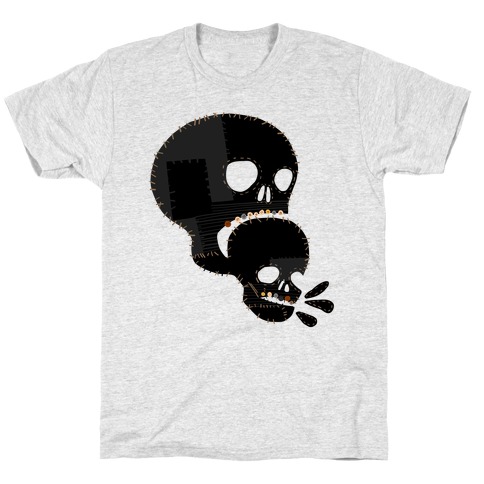 Stitched Skull Eating Another Skull T-Shirt