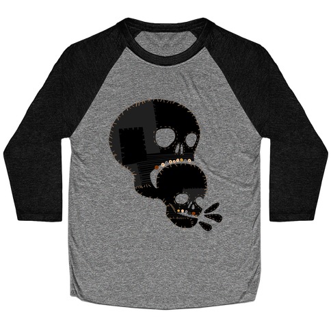 Stitched Skull Eating Another Skull  Baseball Tee