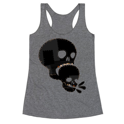 Stitched Skull Eating Another Skull Racerback Tank Top