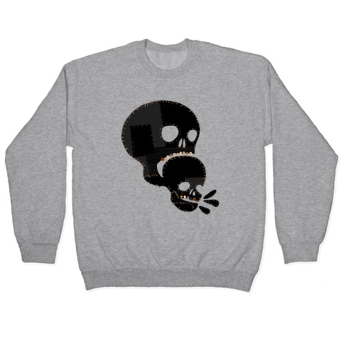 Stitched Skull Eating Another Skull  Pullover