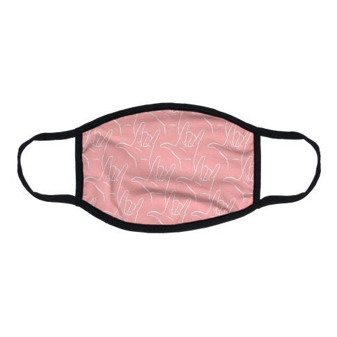 Love Hand Sign Pattern Pink Flat Face Mask
