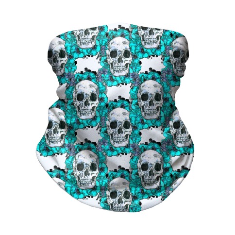 Skull on a Bed of Poppies Pattern Blue Neck Gaiter