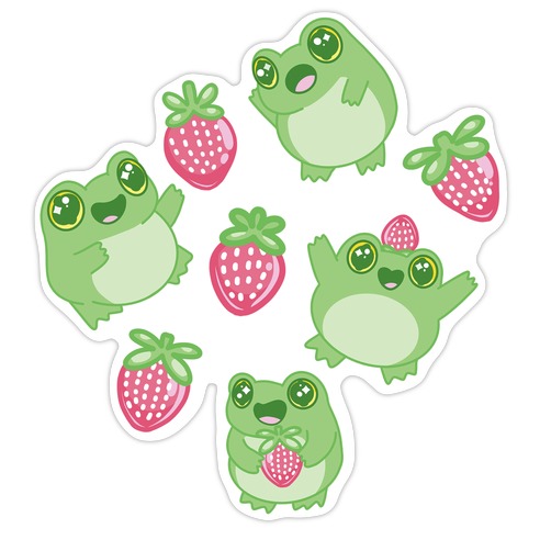 Strawberry Frogs Pattern Die Cut Sticker