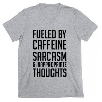 Crazy Dog Tshirts Womens Fueled by Caffeine Sarcasm and Inappropriate Thoughts Tshirt Funny Coffee Graphic Tee, Gray