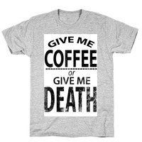 SHYUTEE Funny Halloween T-Shirt Give Me Coffee or Give Me Death Shirts Coffee Death Saying Shirts Women