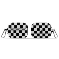 Black & White Checkered Silicone Earbud Case Cover - Compatible
